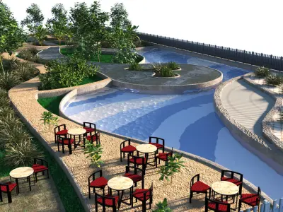 Low poly Rectangular Park Garden 3D Model Low-poly 3D model