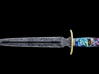 Dagger Knife Damascus Steel Low-poly 3D model