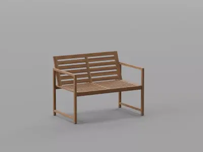 Wooden Bench Low-poly 3D model 8