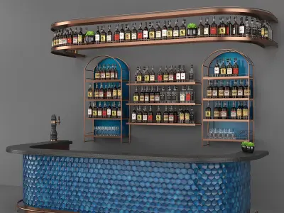 Mediterranean Blue Bar Set 05 Part 01 Bar Counter and Drinks 3D model