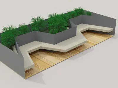 Street bench with plant  3D model