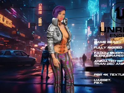 CyberPunk girl full rigged - game ready - animated Low-poly 3D model