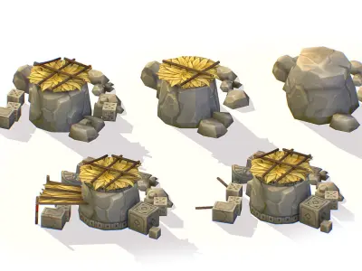 Handpaint Cartoon Stone Big Building House model Low-poly 3D model