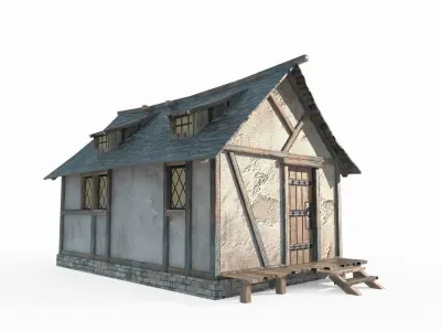 Hand drawn style medieval houses 3D model