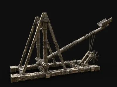 CATAPULT MEDIEVAL SIEGE ENGINE WAR MACHINE BATTLE WEAPON Low-poly 3D model