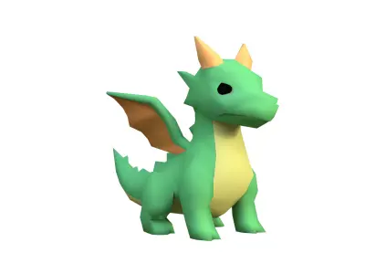 Green Cartoon Dragon Character Low-poly 3D model
