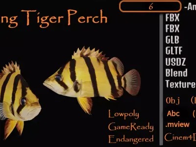 Mekong Tiger Perch Fish Low-poly 3D model