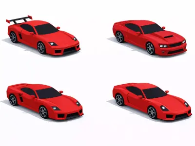 Low Poly Sports Car Pack 4 Models Stylized Racing Vehicle Set Low-poly 3D model