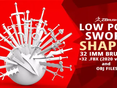 30 Low poly medieval fantasy sword melee weapons IMM brush 3D model