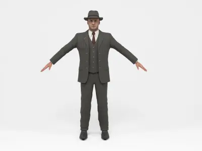 Gangster 1 man in suit with gun Low-poly 3D model