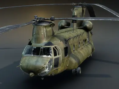 CH-47 Chinook Wrecked Low-poly 3D model