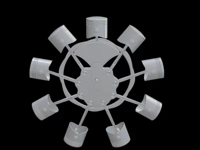 Radial Motor with Piston Mechanism Nose Propellers Anim and Rig 3D model