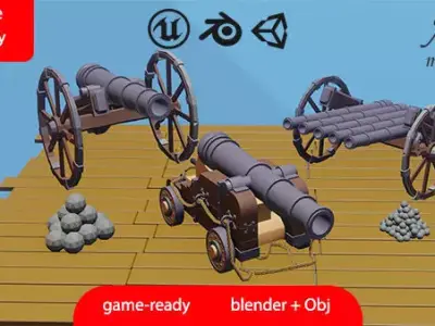 Package of low-poly medieval cannons Low-poly 3D model