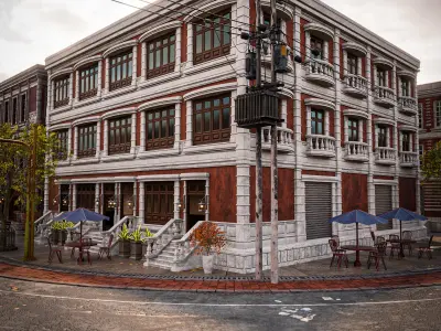 MODULAR BUILDING WITH INTERIOR KITBASH 07 Low-poly 3D model