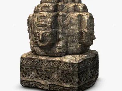 Ancient angkor stone head Low-poly 3D model