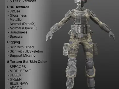 ARMY SUIT - Female Low-poly 3D model