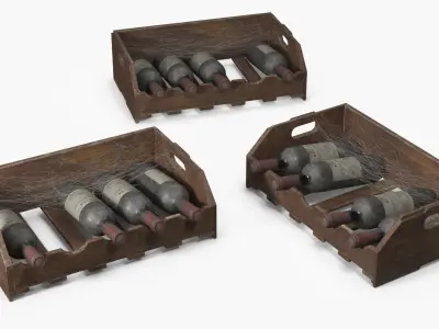 Vintage Wine Rack with Aged Bottles and Cobwebs 3D model