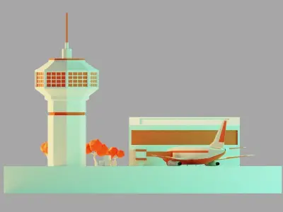 Isometric Airport terminal  Low-poly 3D model