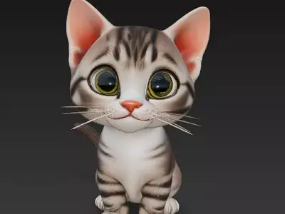 Cat Kitten Realistic 3D Model Basic - Low Poly Realistic Low-poly 3D model