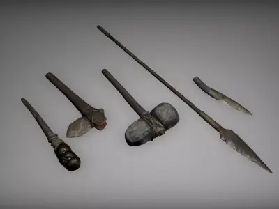 Prehistoric tools Low-poly 3D model
