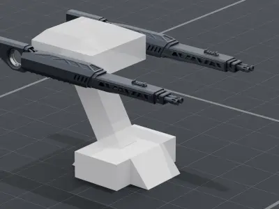 Twin barrel sci-fi auto cannon Low-poly 3D model