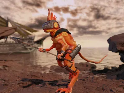 Lowpoly Lizard Warrior Low-poly 3D model