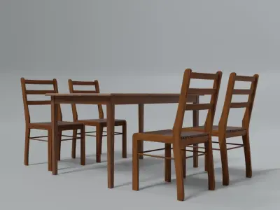 Wooden dining chair and table Free 3D model
