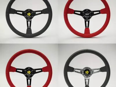 MOMO Style Racing Steering Wheel in 4 colour variants 3D model