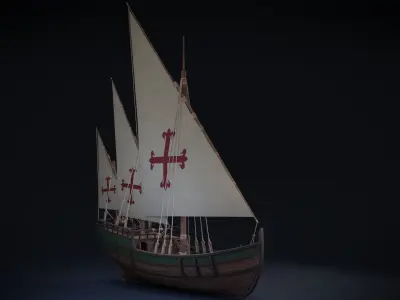 Caravel mediterranean sailing ship Low-poly 3D model