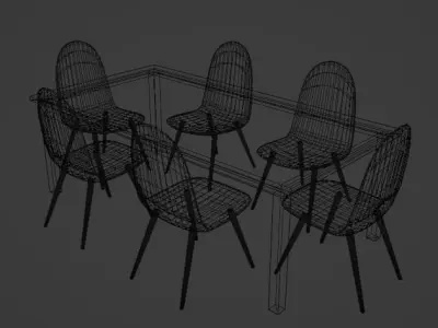  Table and chairs set Free low-poly 3D model