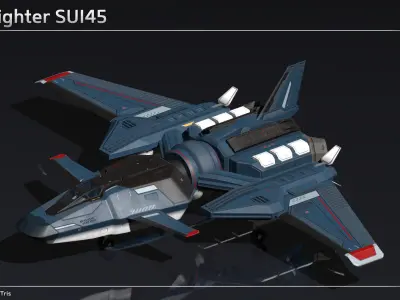 Scifi Fighter SUI45 Low-poly 3D model