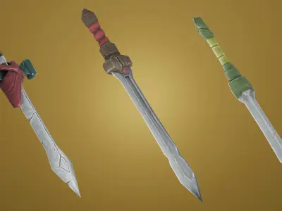 Stylized Handpainted Sword x 3 Free low-poly 3D model