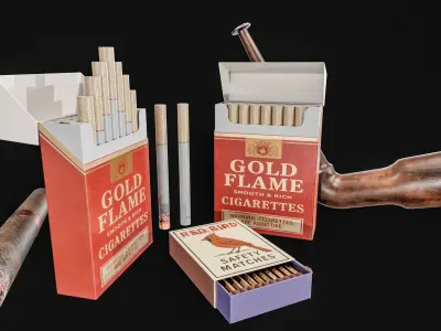 Cigarette  Tobacco With Matchboxes Collection  Low-poly 3D model