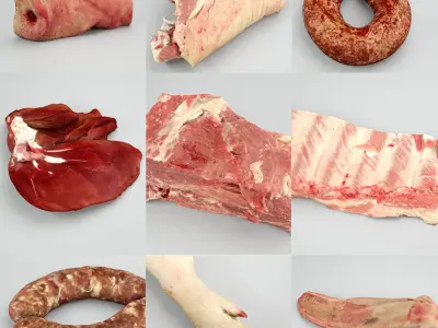 Raw Pork Parts - x10 Pack Low-poly 3D model
