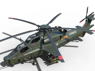 PBR 5 coatings Chinese WZ-10 gunship Z-10 Attack Helicopter Low-poly 3D model