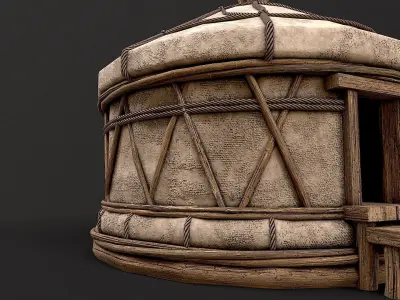 Traditional Yurt Nomads Tent with Interior 2 Low Poly PBR Low-poly 3D model