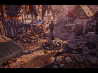 Medieval Village Environment Low-poly 3D model