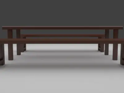 Table Set with Bench 3D Model Free low-poly 3D model