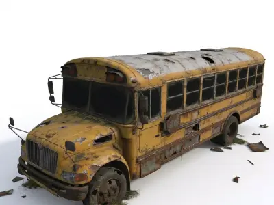 Realistic Abandoned School Bus 3D Model 3D Model Low-poly 3D model