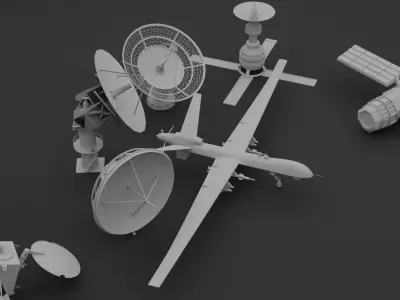 3D Satellite dish and antenna and drone 3D model