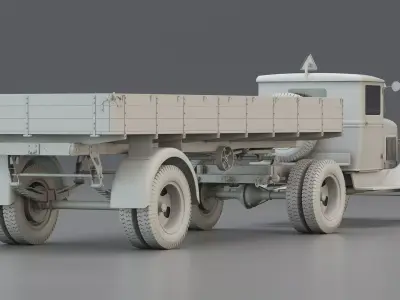 WWII German Military Semi Truck with Trailer 3D model