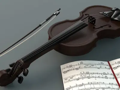 Violin and open book 3D model