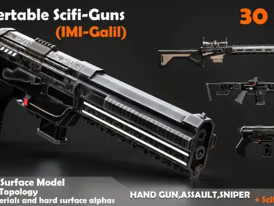 Convertable Sci-fi Guns IMI Galil Low-poly 3D model