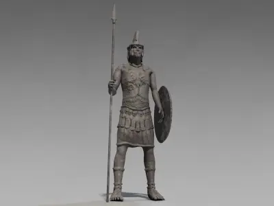 Low poly ancient soldier sculpture Low-poly 3D model