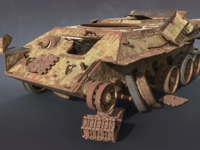 Tank T-34 Chassis Rusted 3D model