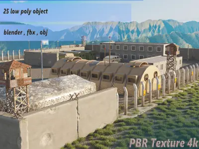 Army base Low-poly 3D model