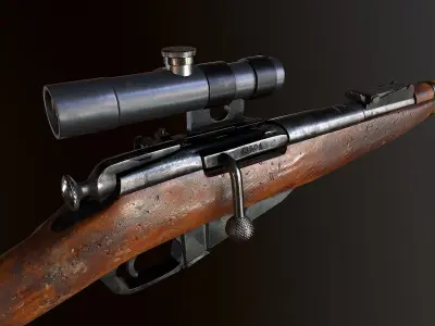Mosin WW2 ussr Rifle with PU scope PBR Low-poly 3D model