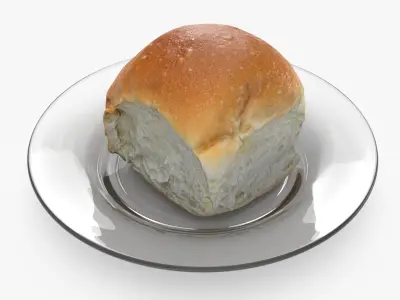 Soft Dinner Roll On Glass Plate 3D model