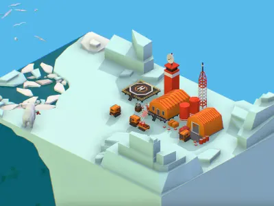 Polar Station on Glacier Polar Bear Low-poly 3D model