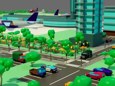 Cartoon airport Low-poly 3D model